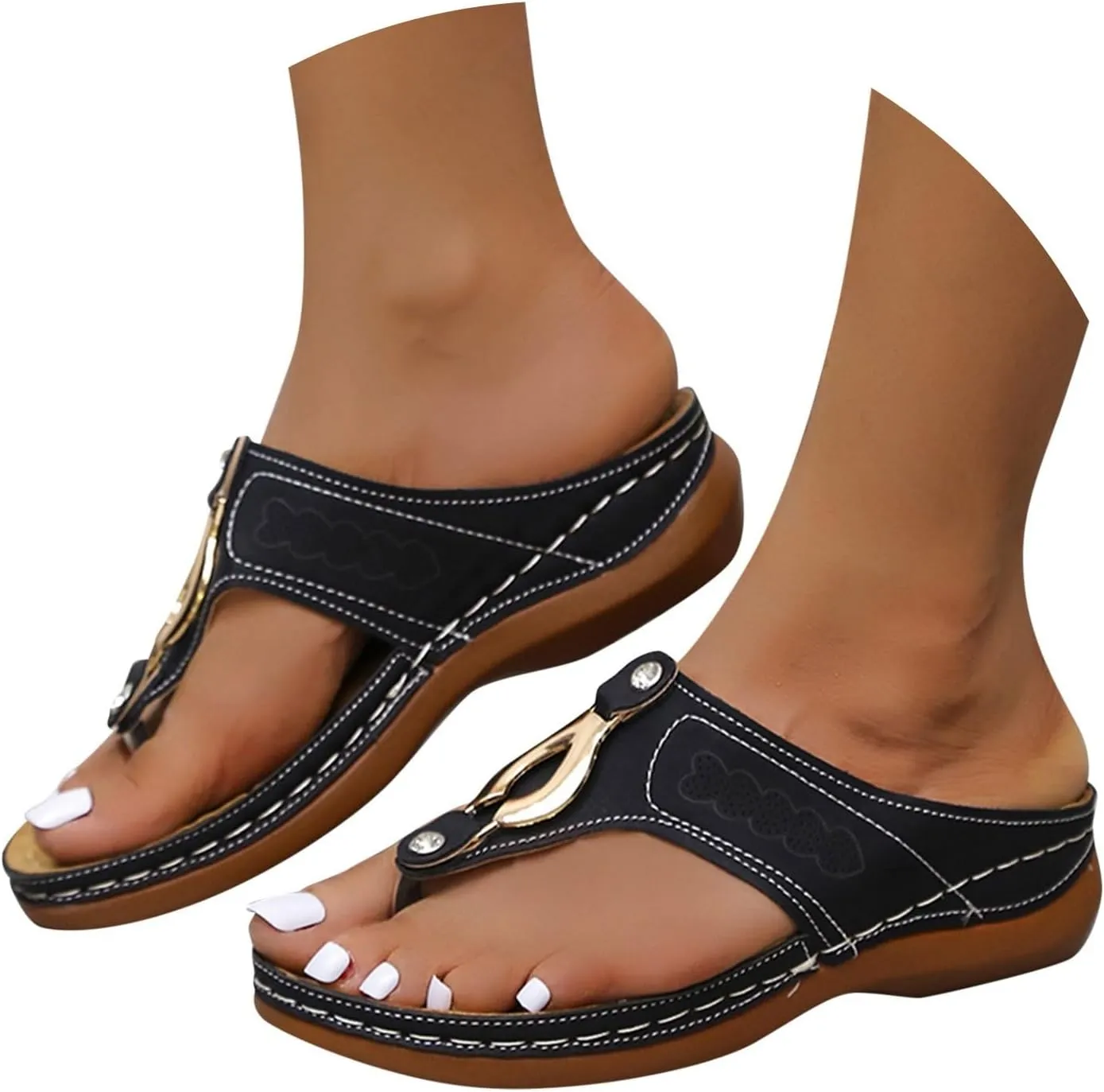 Eduavar Womens Sandals Orthotic Dressy Vintage Flip Flops Lightweight Summer Slip On Thong with Arch Support Walking Slippers