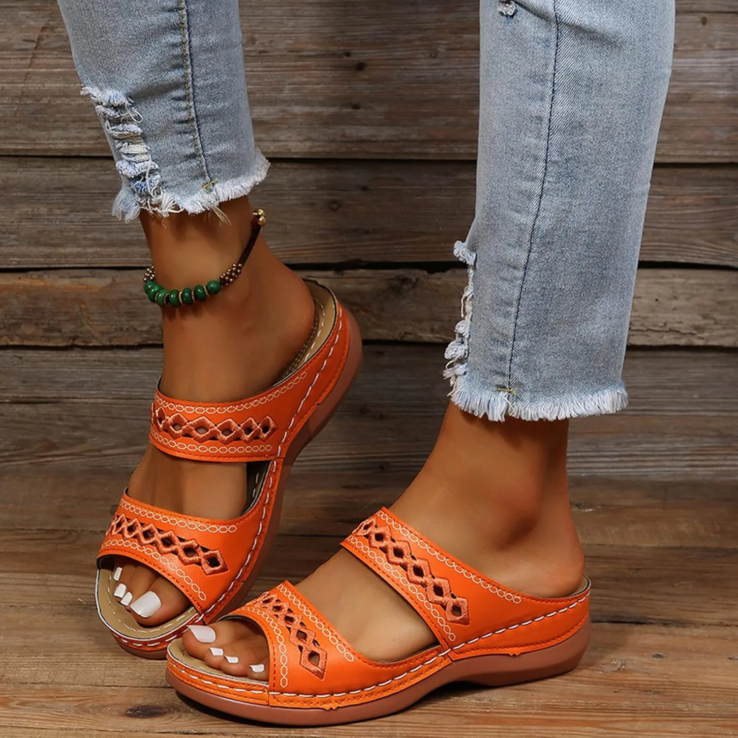 Eduavar Womens Sandals Summer Fashion Orthotic Soft Slip On Comfortable Athletic Yoga Mat Cushion Sandals Dressy Beach Shoes