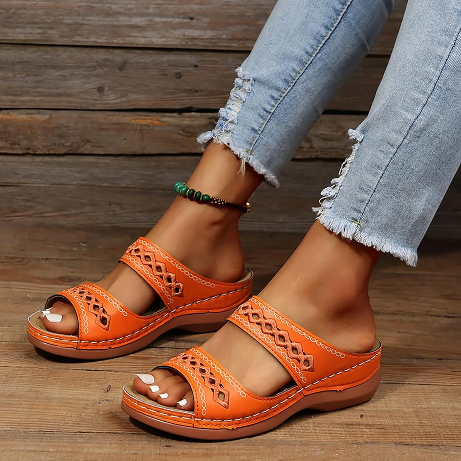 Eduavar Womens Sandals Summer Fashion Orthotic Soft Slip On Comfortable Athletic Yoga Mat Cushion Sandals Dressy Beach Shoes