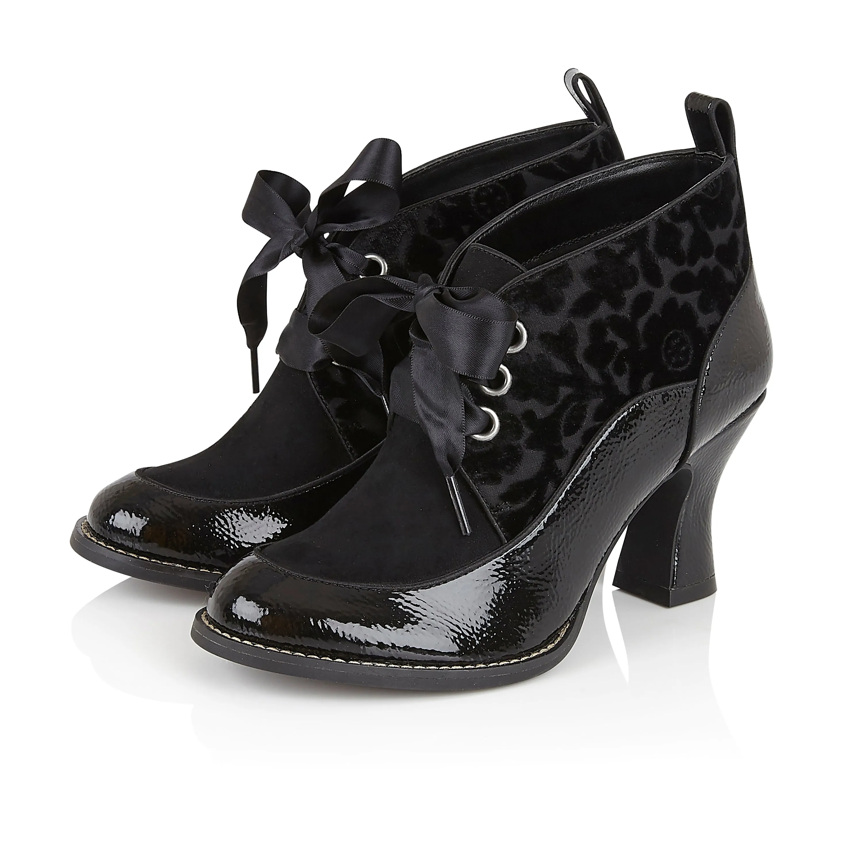 Emma Black Velvet Flexible Comfortable Mid Heel Boot by Ruby Shoo