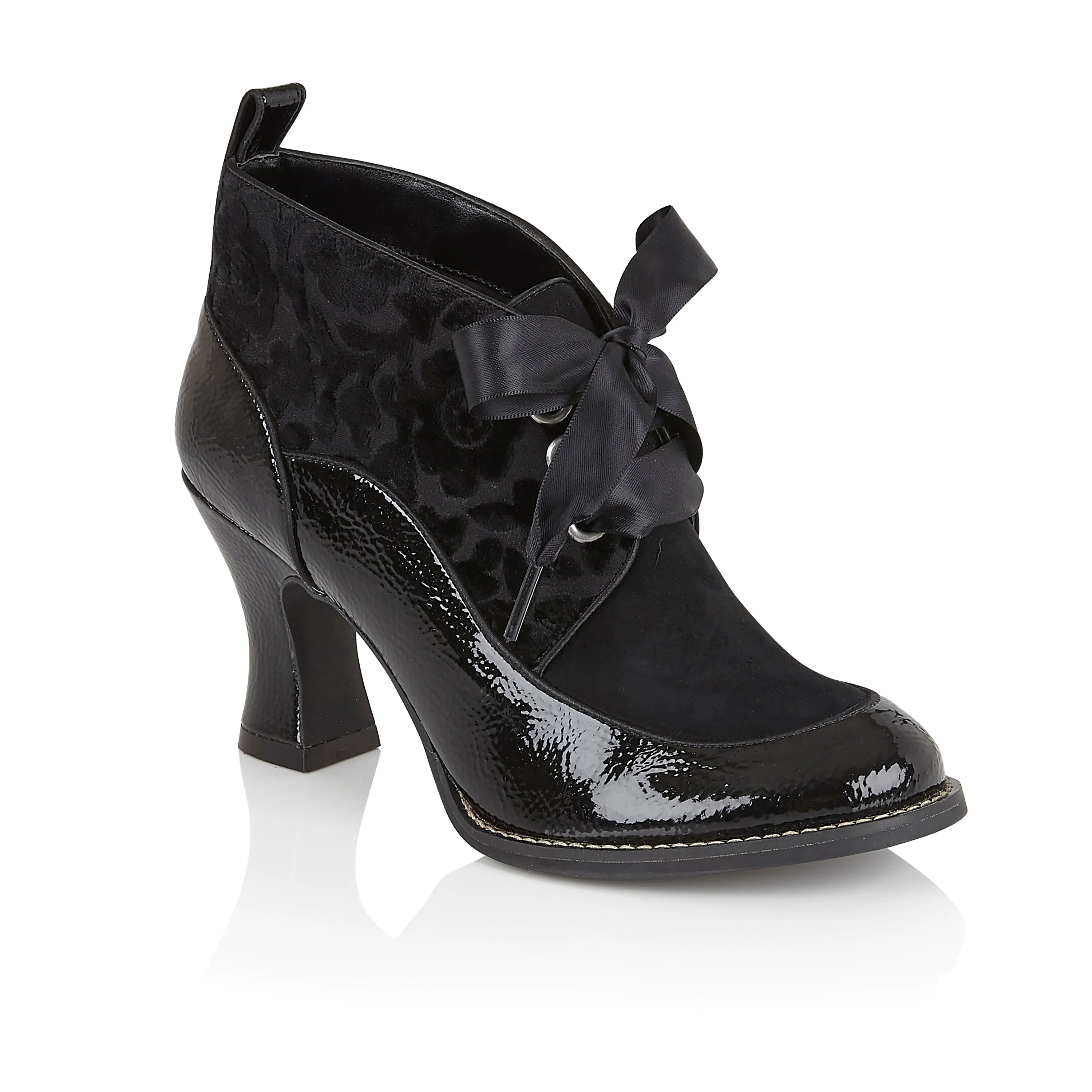 Emma Black Velvet Flexible Comfortable Mid Heel Boot by Ruby Shoo