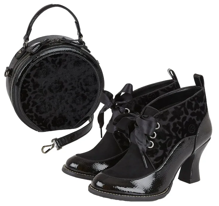 Emma Black Velvet Flexible Comfortable Mid Heel Boot by Ruby Shoo