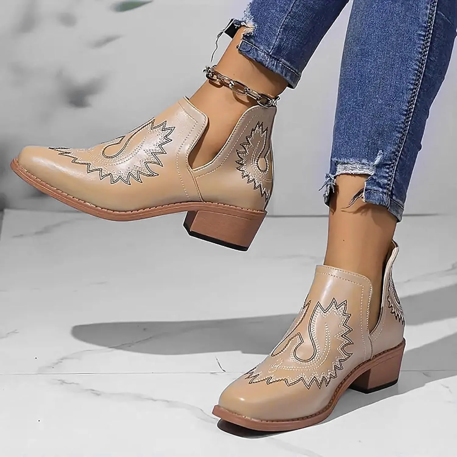 Fall Boots for Women 2024 Low Heel Comfortable Soft Sole Shoes Fashion Chunky Heel Western Fashion Short Booties