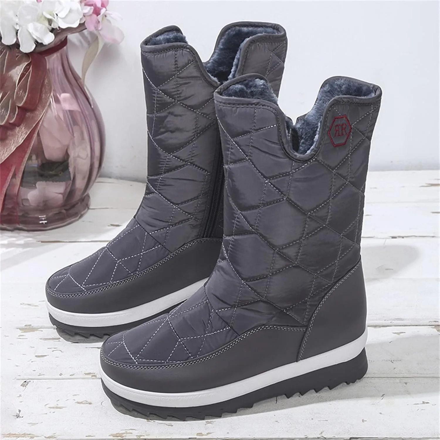 Fall Boots Womens Waterproof Snow Boots Platform Fur Lined Warm Mid Calf Snow Rain Winter Boots