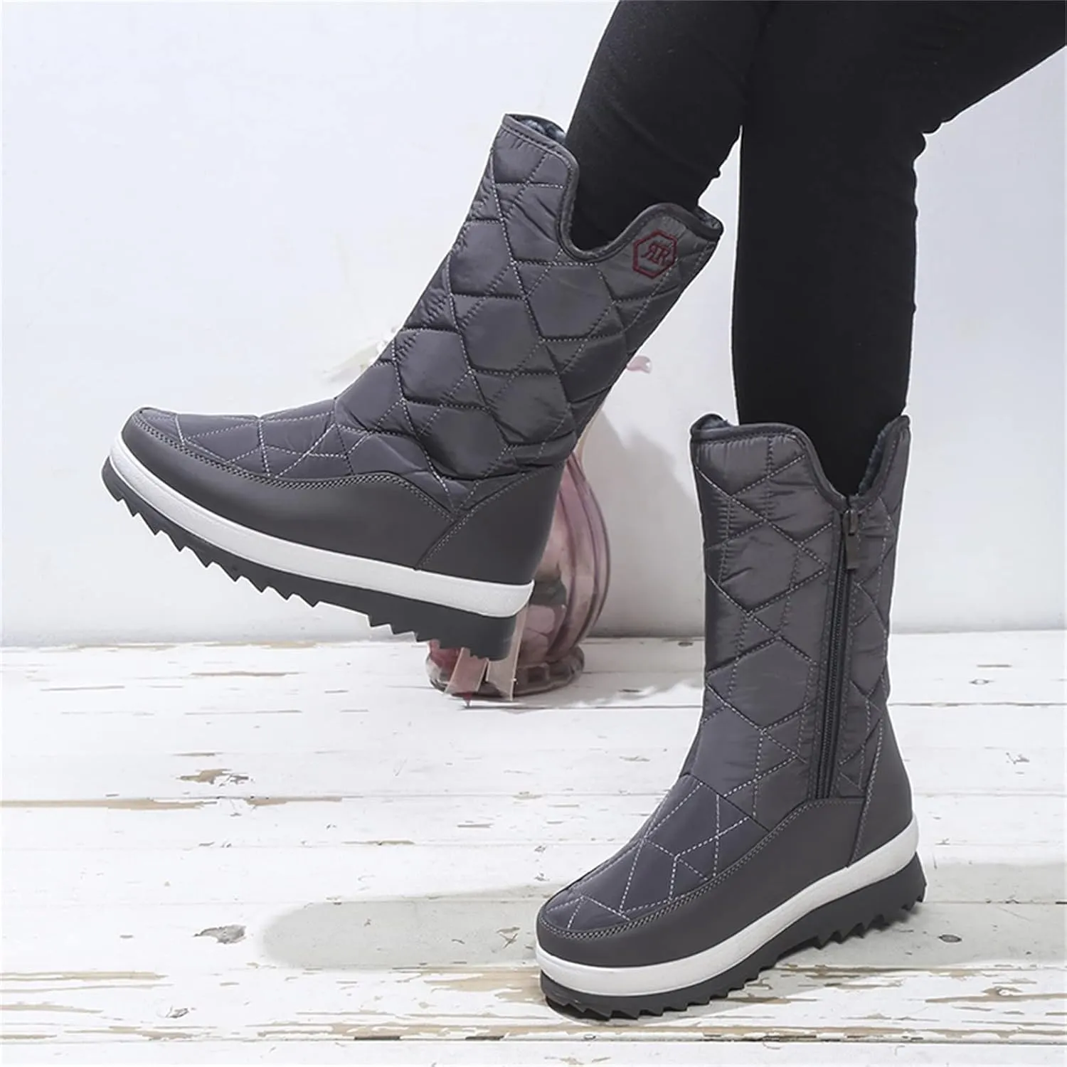 Fall Boots Womens Waterproof Snow Boots Platform Fur Lined Warm Mid Calf Snow Rain Winter Boots