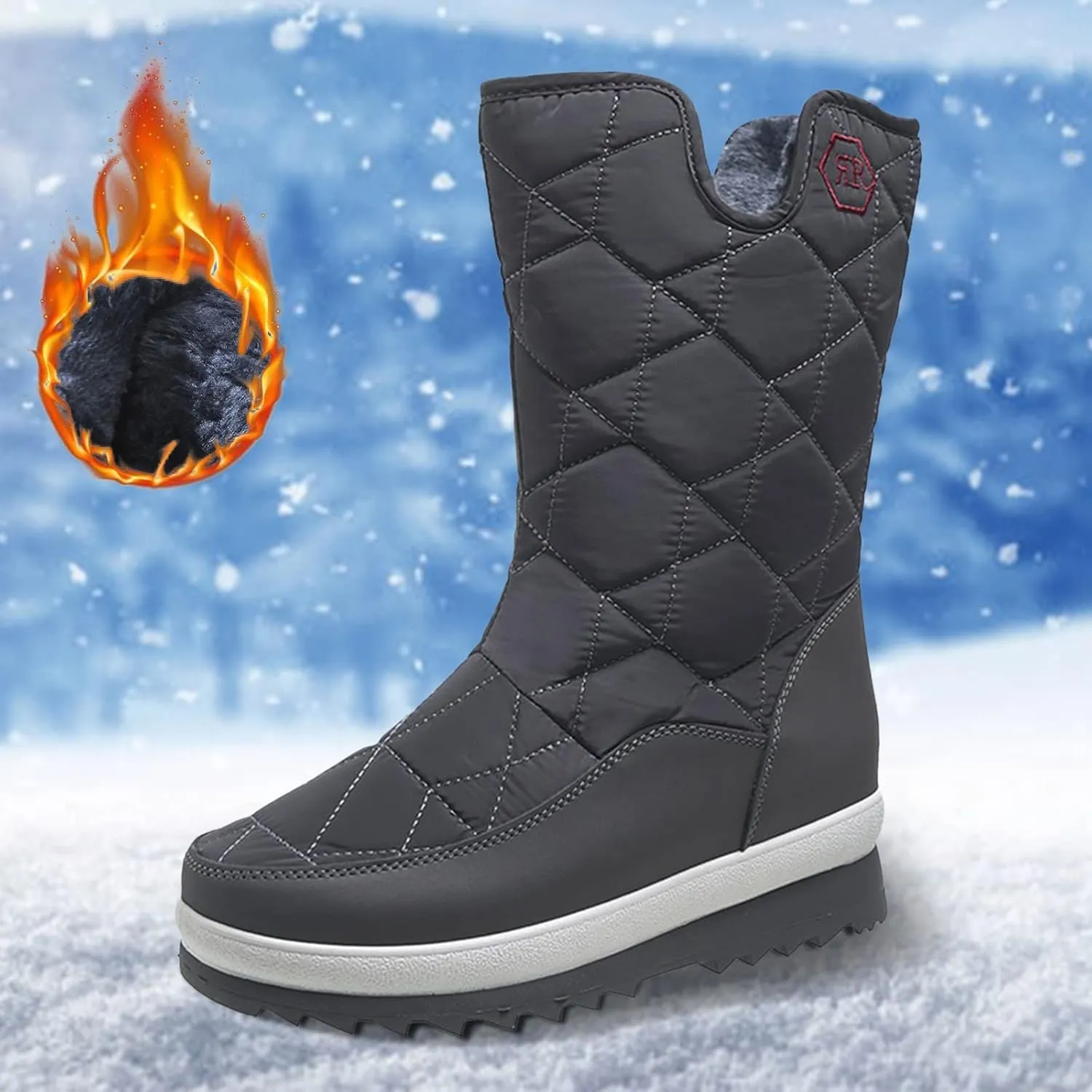 Fall Boots Womens Waterproof Snow Boots Platform Fur Lined Warm Mid Calf Snow Rain Winter Boots