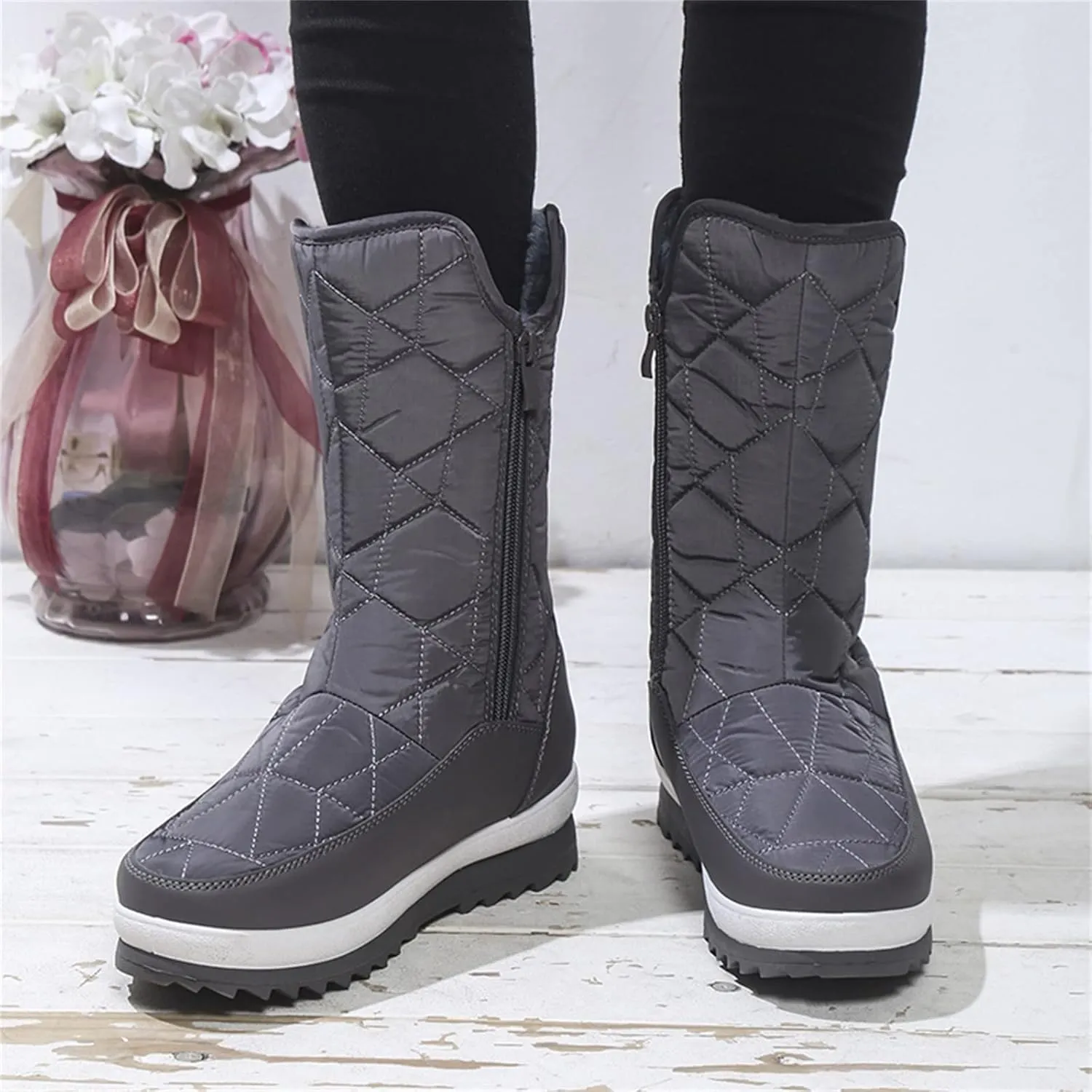Fall Boots Womens Waterproof Snow Boots Platform Fur Lined Warm Mid Calf Snow Rain Winter Boots