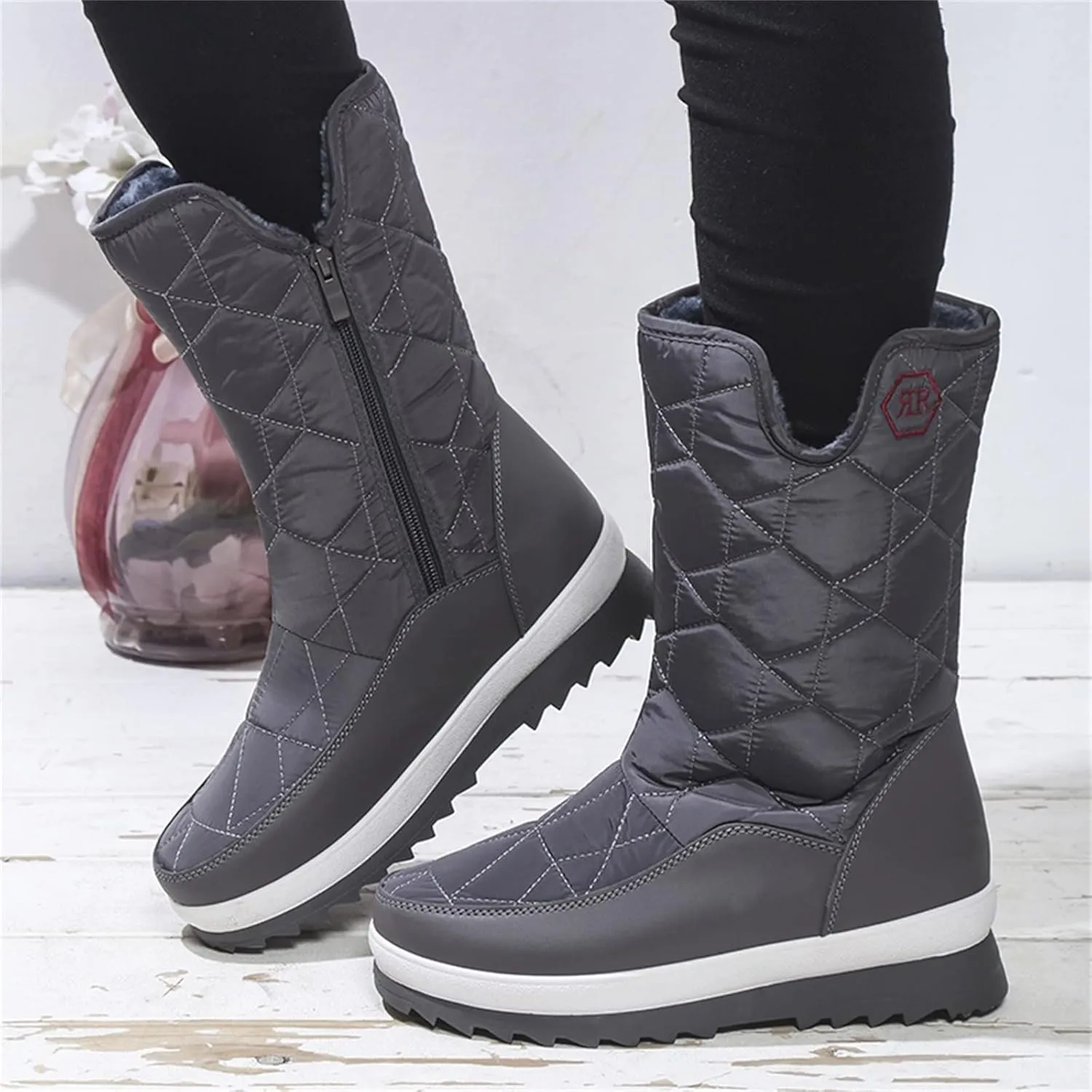 Fall Boots Womens Waterproof Snow Boots Platform Fur Lined Warm Mid Calf Snow Rain Winter Boots