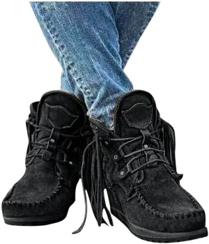Gibobby Boots for Women Low Heel V Cut Flat Ankle Boots Comfort Combat Boots Fall Winter Boots Shoes