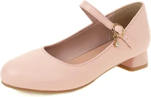 Gicoiz Round Toe Mary Jane Womens Girls Block Mid Heels Court Shoes