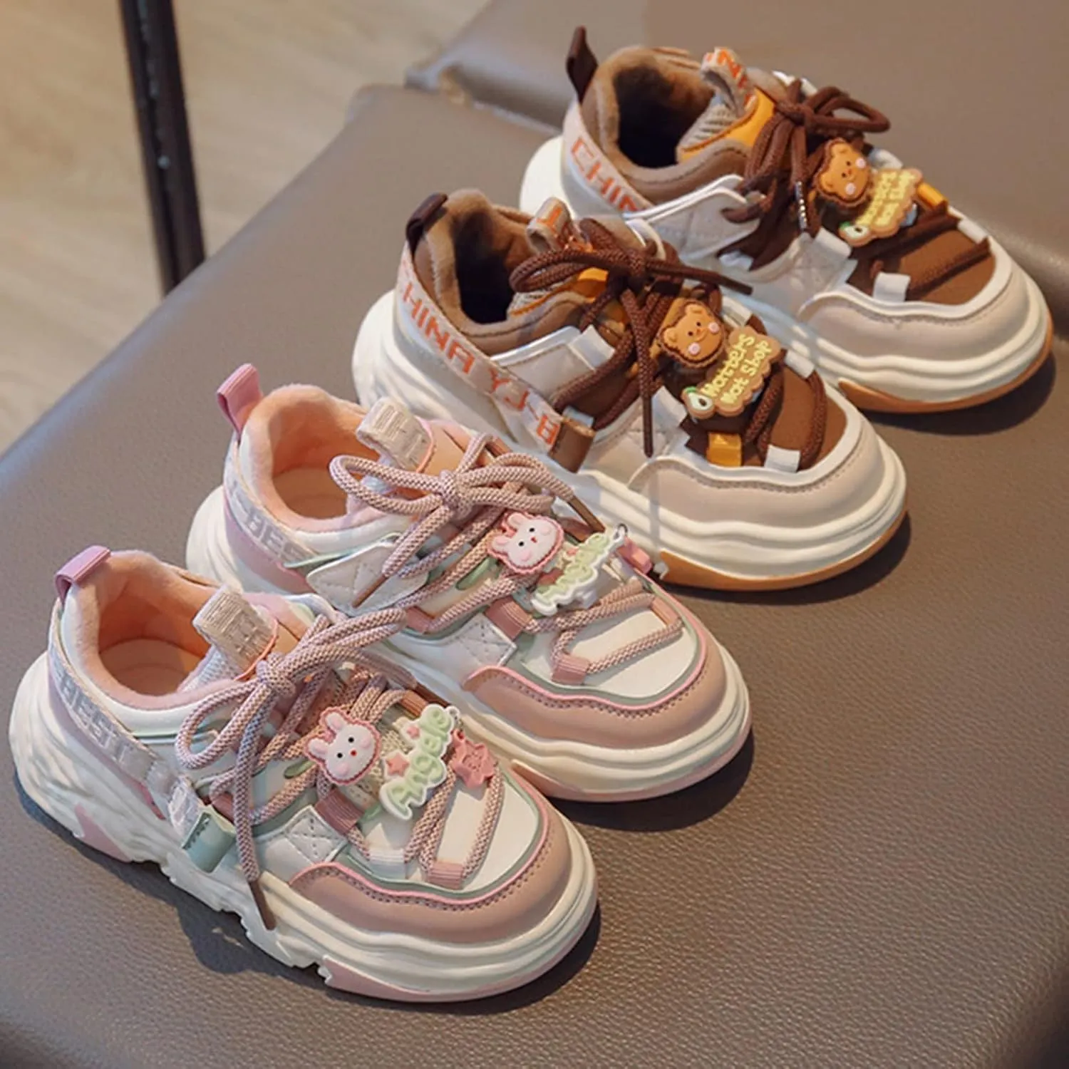 Girls and Toddler Chunky Sneakers Lace Up Vulcanize Fashion Girls Platform Thick Sole Outdoor Running Size 3 Baby Shoes