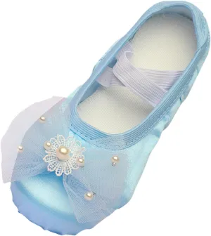 Girls Ballet Shoes Elegant Pearl Floral Lace Bowknot Dance Slippers Toddler Kids Indoor Yoga Dancing Practice Shoes
