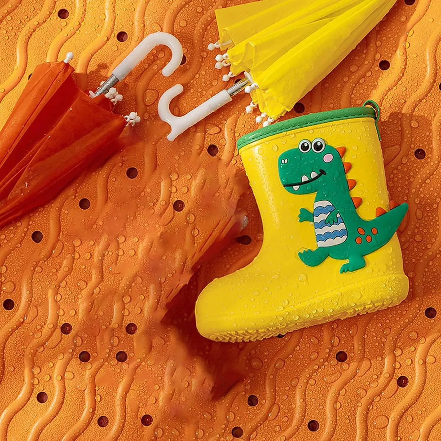 Girls Boy's Dinosaur Rain Boot Non Slip Toddler Kids Rain Boots Easy-on Lightweight Waterproof Water Shoes for Kids