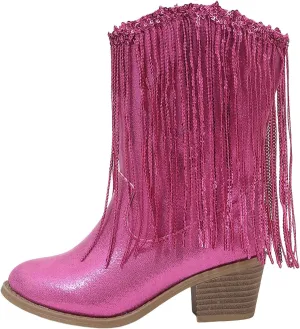 Girls Cowboy Boots Leather Riding Shoes Kids Fashion Mid Calf Sparkly Sequins Tassel Western Cowboy Boots with Heel
