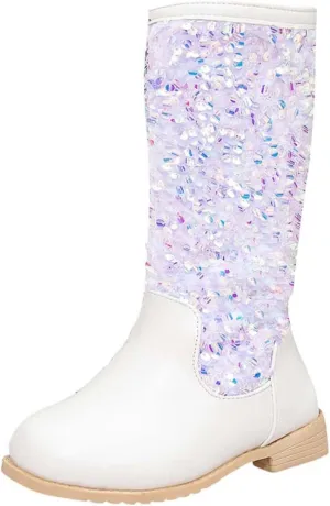 Girls Cowgirl Boots Kids Glitter Knee High Boots Round Toe Cowboy Boots Comfy Riding Boots Party Birthday Dance Shoes