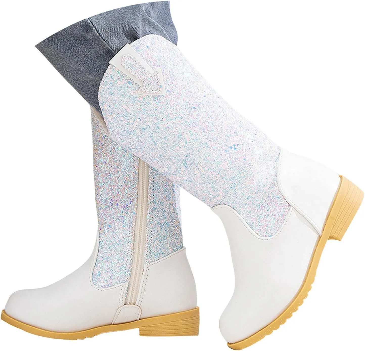 Girls Cowgirl Boots Mid Calf Square Toe Western Boot for Kids Sparkly Glitter Cowboy Boots Toddler Girls Outdoor Shoe