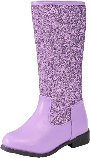 Girls Cowgirl Boots Mid Calf Square Toe Western Boot for Kids Sparkly Glitter Cowboy Boots Toddler Girls Riding Shoes