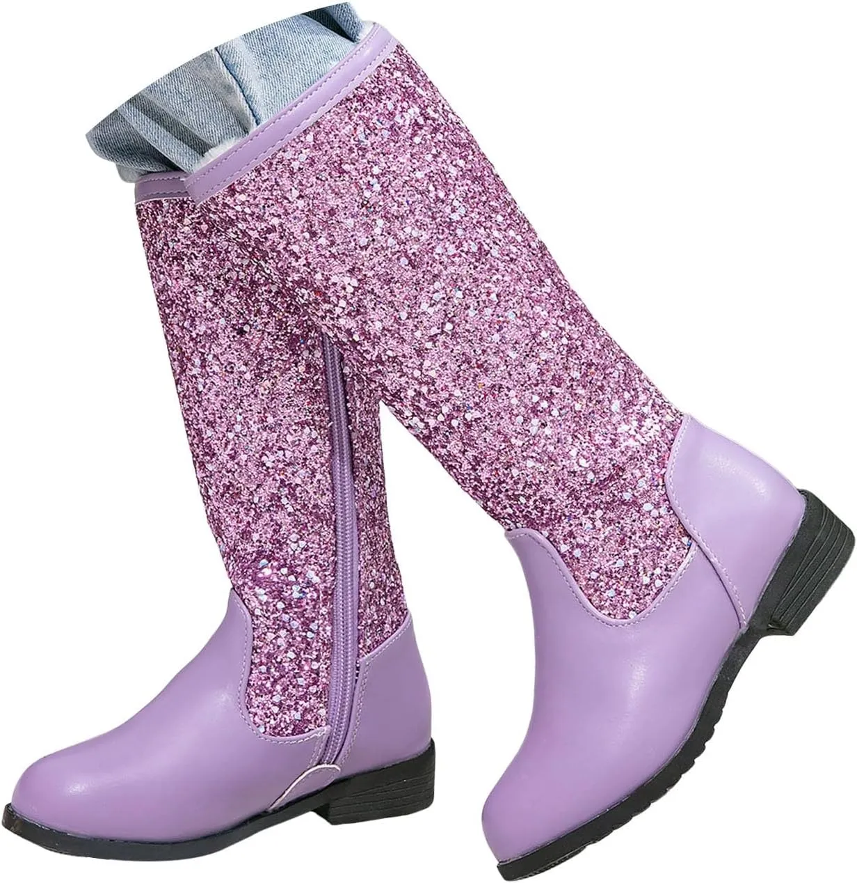 Girls Cowgirl Boots Mid Calf Square Toe Western Boot for Kids Sparkly Glitter Cowboy Boots Toddler Girls Riding Shoes