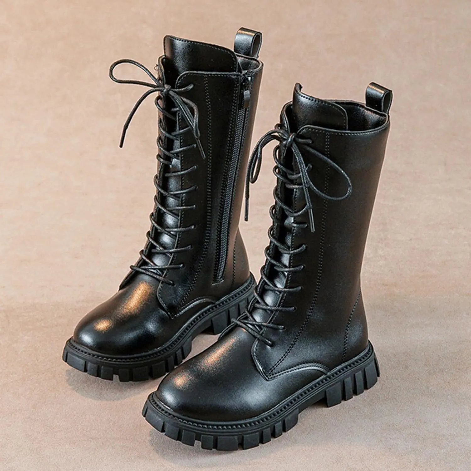 Girls High Boots Kids Low Heel Lace-up Winter Boots Fashion Riding Booties Waterproof Kids Snow Boots Girls Princess Boots