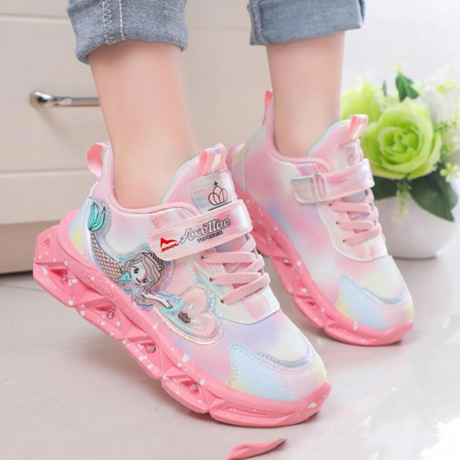 Girls Sneakers, Fashion Athletic Running Sports Sneakers, Kids Cute Princess Lace Up Walking Shoes