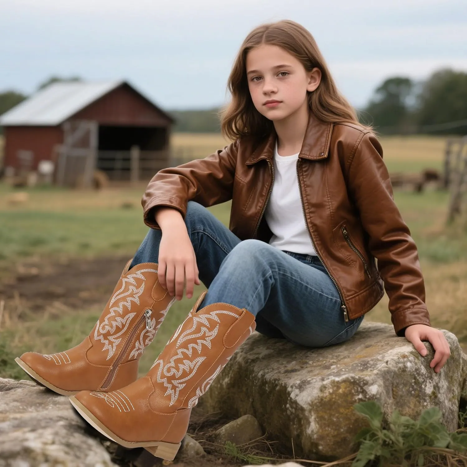 Hehainom Girls Cowgirl Boots for Little Big Kids Cowgirl Booties Toddler Western Riding Shoes Cowboy Boots for Kids