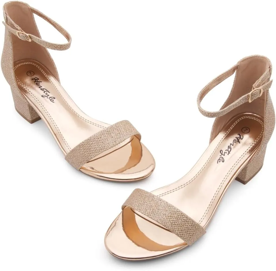 Herstyle Women??s Low Heels ?C Open Toe Chunky Block Heeled Sandals with Ankle Strap | Comfortable Dressy Short Heels for Prom, Wedding, Party & Office