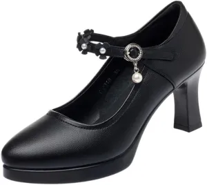 High Heels Women's high Heels Work Shoes Waterproof Platform Comfortable Thick Heels Buckle Women