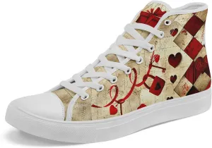 High-Top Canvas Sneakers for Girls & Boys ??Stylish Heart Print Lace-Up Shoes, Comfortable Casual Fashion Footwear
