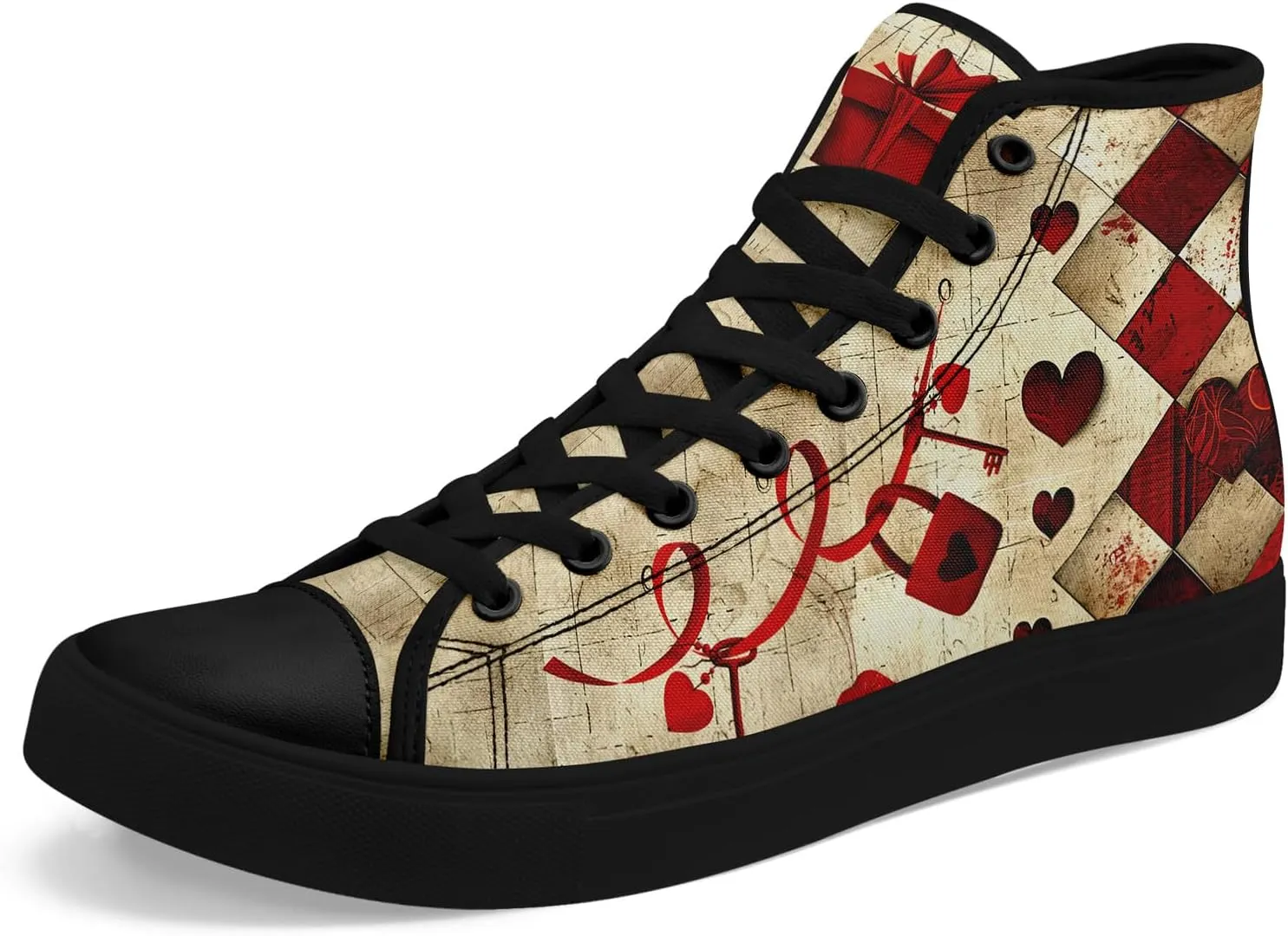 High-Top Canvas Sneakers for Girls & Boys ??Stylish Heart Print Lace-Up Shoes, Comfortable Casual Fashion Footwear