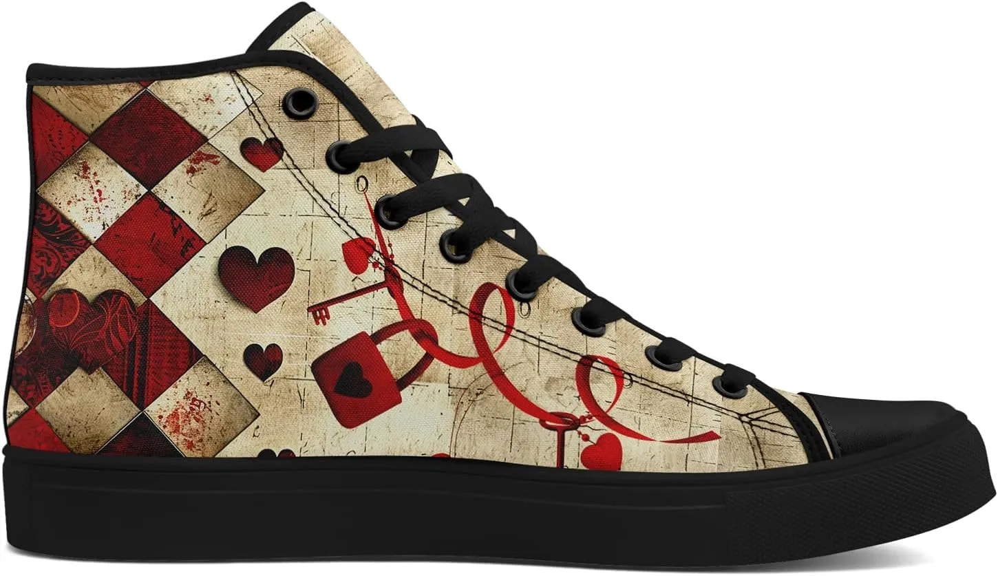 High-Top Canvas Sneakers for Girls & Boys ??Stylish Heart Print Lace-Up Shoes, Comfortable Casual Fashion Footwear