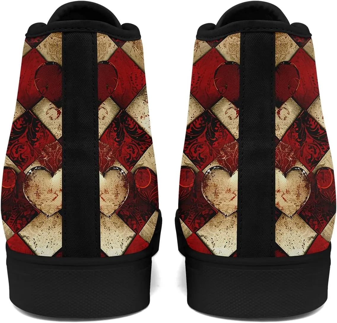 High-Top Canvas Sneakers for Girls & Boys ??Stylish Heart Print Lace-Up Shoes, Comfortable Casual Fashion Footwear