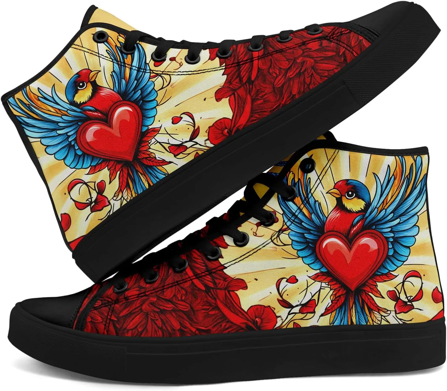 High-Top Canvas Sneakers for Girls & Boys ??Stylish Heart Print Lace-Up Shoes, Comfortable Casual Fashion Footwear