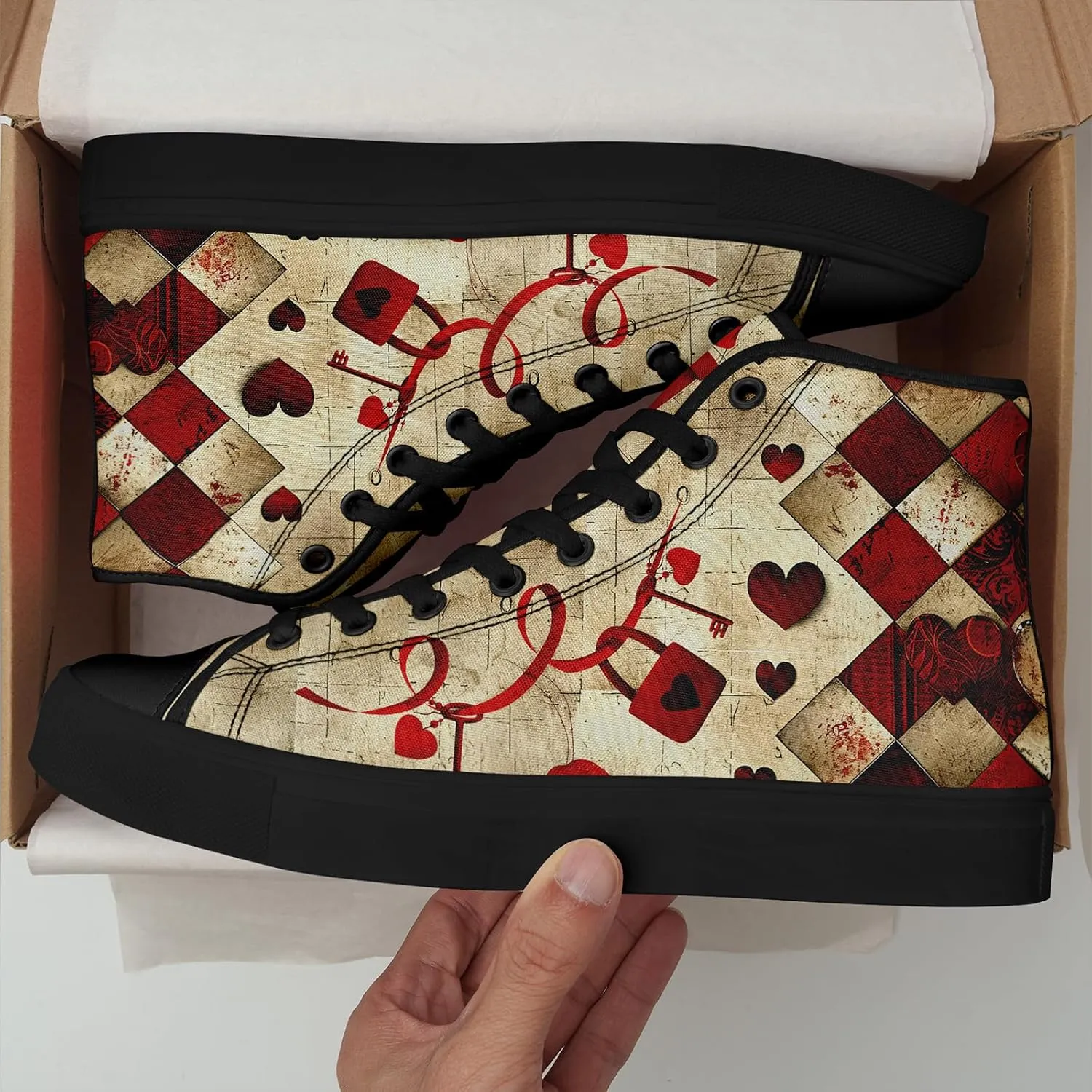 High-Top Canvas Sneakers for Girls & Boys ??Stylish Heart Print Lace-Up Shoes, Comfortable Casual Fashion Footwear