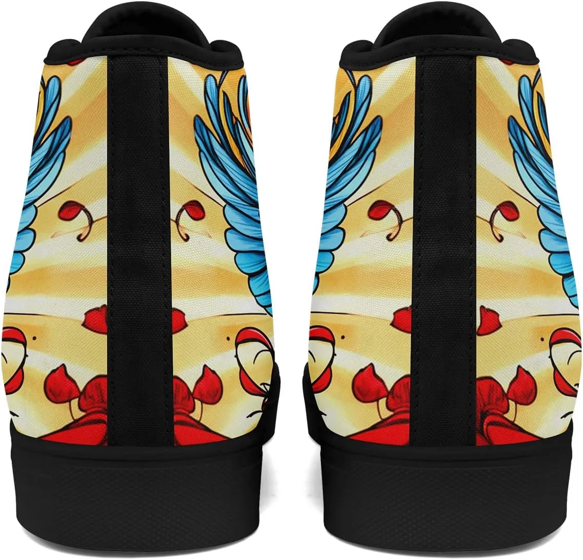 High-Top Canvas Sneakers for Girls & Boys ??Stylish Heart Print Lace-Up Shoes, Comfortable Casual Fashion Footwear