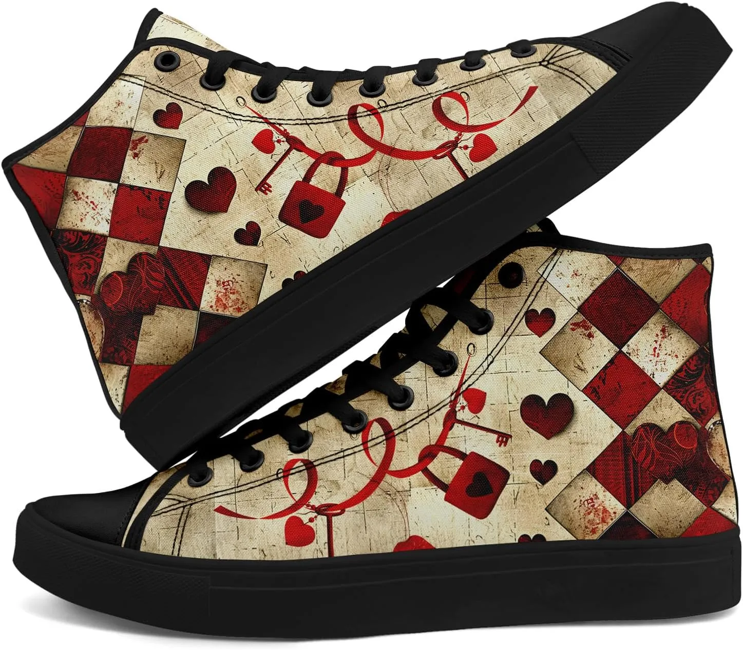 High-Top Canvas Sneakers for Girls & Boys ??Stylish Heart Print Lace-Up Shoes, Comfortable Casual Fashion Footwear