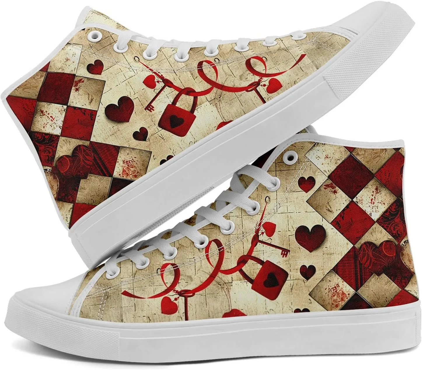 High-Top Canvas Sneakers for Girls & Boys ??Stylish Heart Print Lace-Up Shoes, Comfortable Casual Fashion Footwear