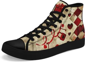 High-Top Canvas Sneakers for Girls & Boys ??Stylish Heart Print Lace-Up Shoes, Comfortable Casual Fashion Footwear