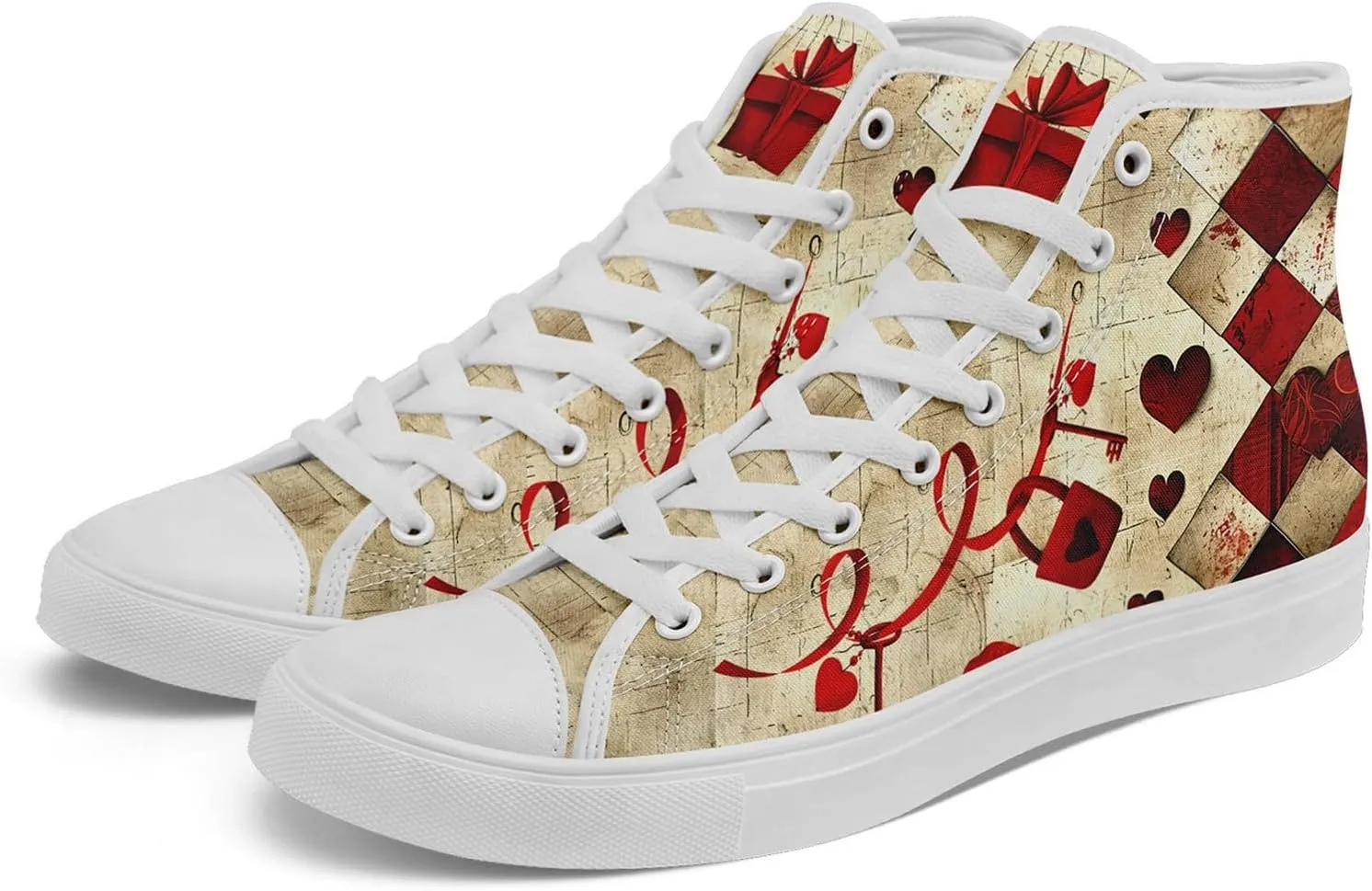 High-Top Canvas Sneakers for Girls & Boys ??Stylish Heart Print Lace-Up Shoes, Comfortable Casual Fashion Footwear