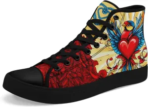High-Top Canvas Sneakers for Girls & Boys ??Stylish Heart Print Lace-Up Shoes, Comfortable Casual Fashion Footwear