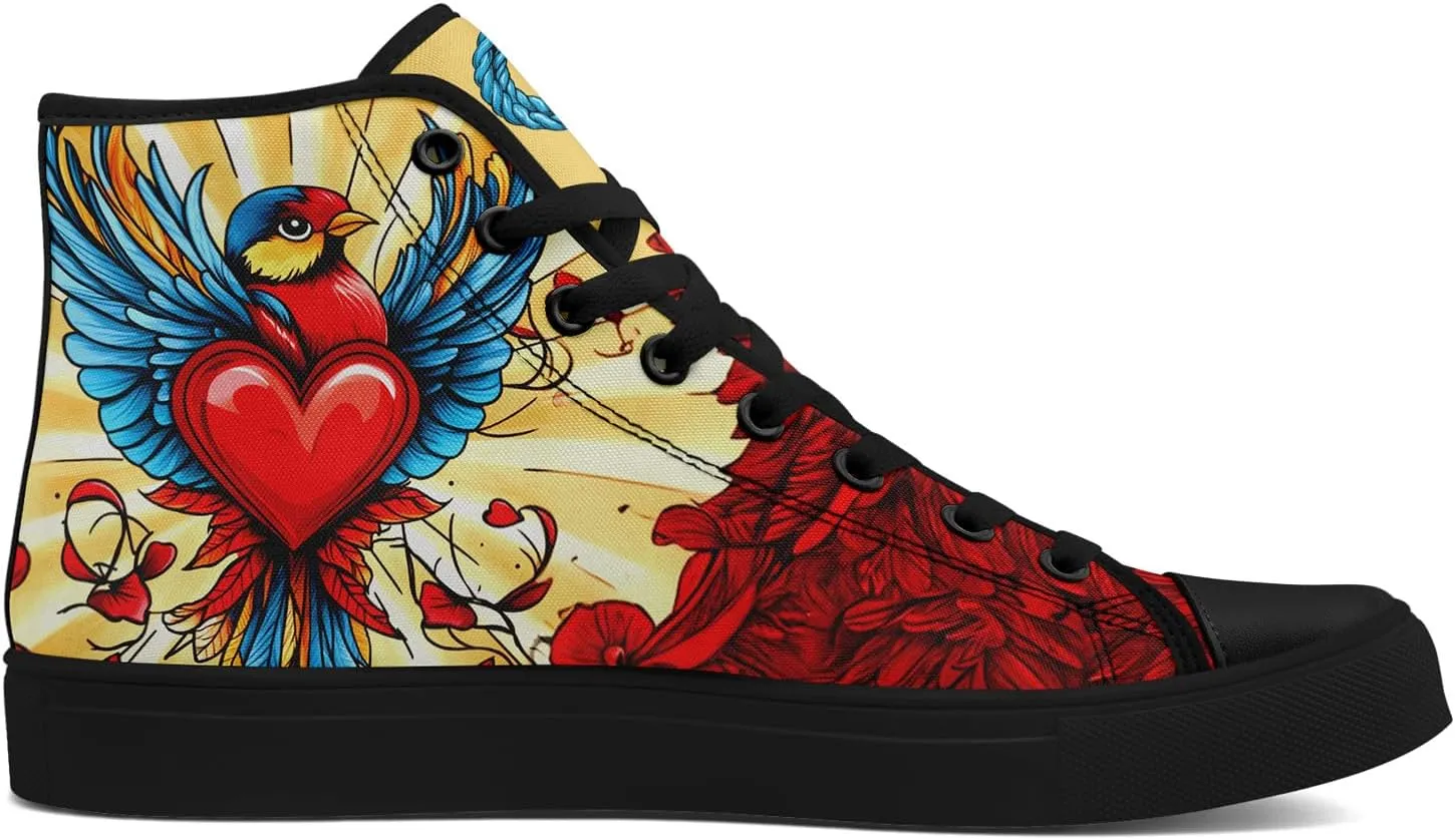High-Top Canvas Sneakers for Girls & Boys ??Stylish Heart Print Lace-Up Shoes, Comfortable Casual Fashion Footwear