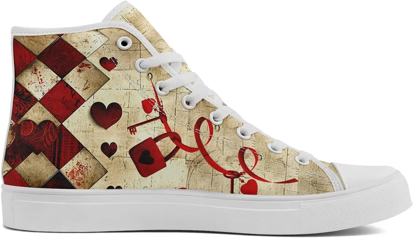 High-Top Canvas Sneakers for Girls & Boys ??Stylish Heart Print Lace-Up Shoes, Comfortable Casual Fashion Footwear