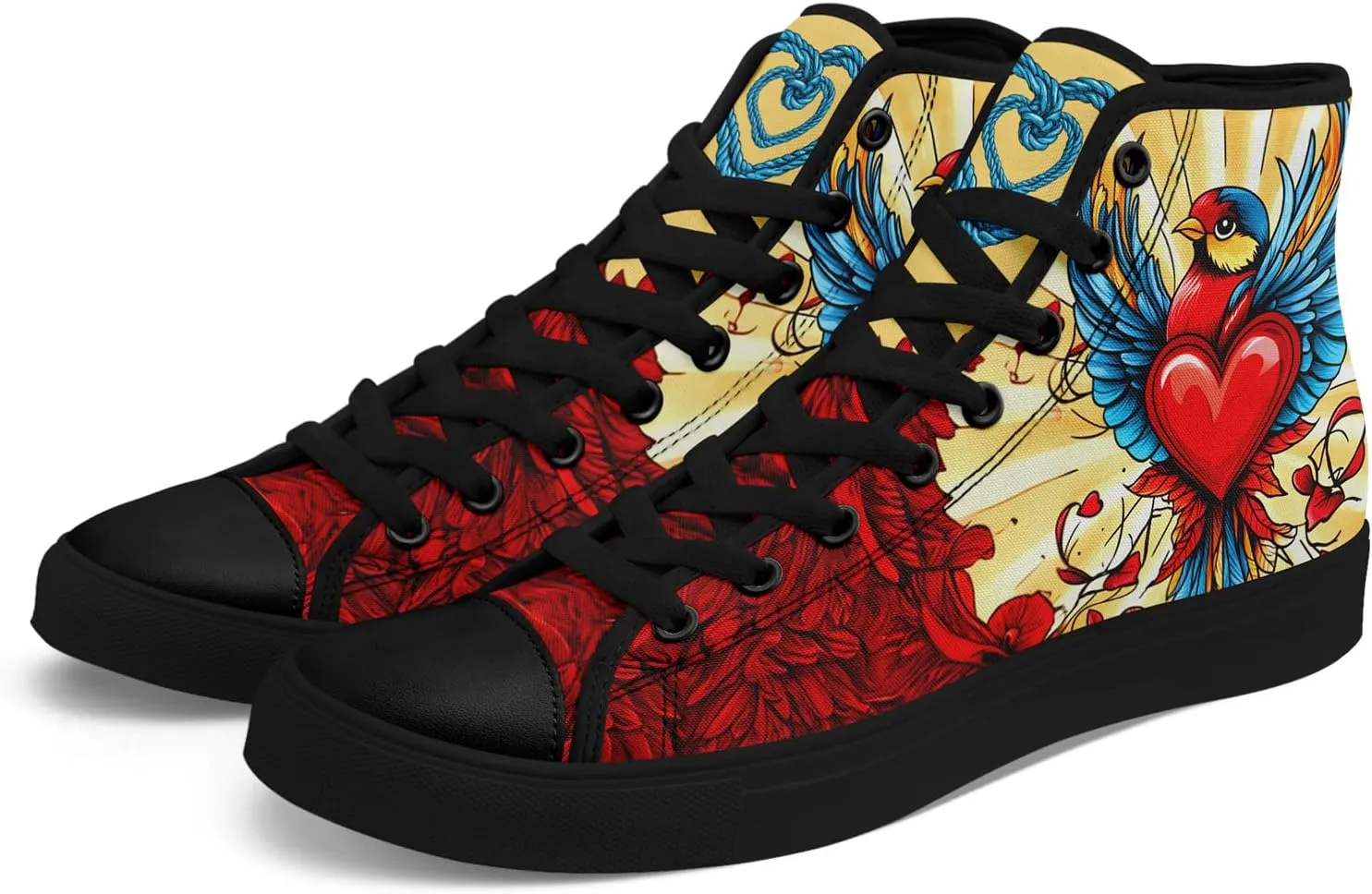 High-Top Canvas Sneakers for Girls & Boys ??Stylish Heart Print Lace-Up Shoes, Comfortable Casual Fashion Footwear