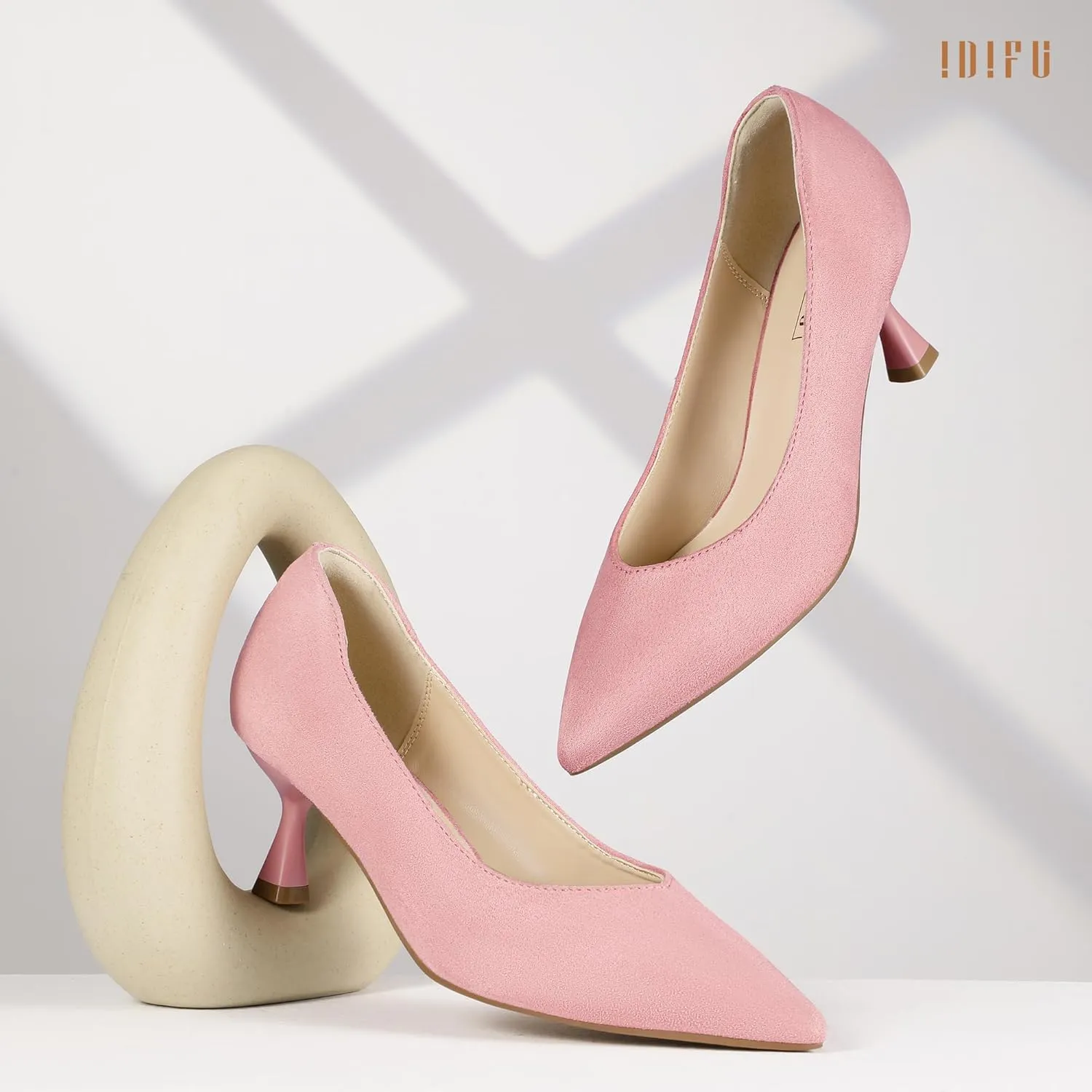 IDIFU IN3 Women's Pumps Kitten Closed Toe Heels Low Pointed Toe Heels Wedding Bridal Office Formal Work Prom Dress Shoes for Women Comfortable Dressy Trendy Cute Pumps Shoes