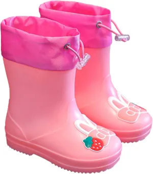 Infant Cartoon Rain Shoes with Rabbit Design Pink Children's Rain Boots Textured Soles Non Slip Toddler Metallic Boots