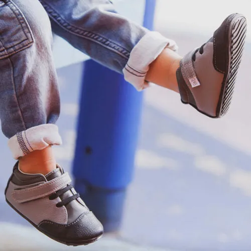 Jack & Lily Grey and Black Leather Baby Boy Sneakers : Sizes 0m to 36m