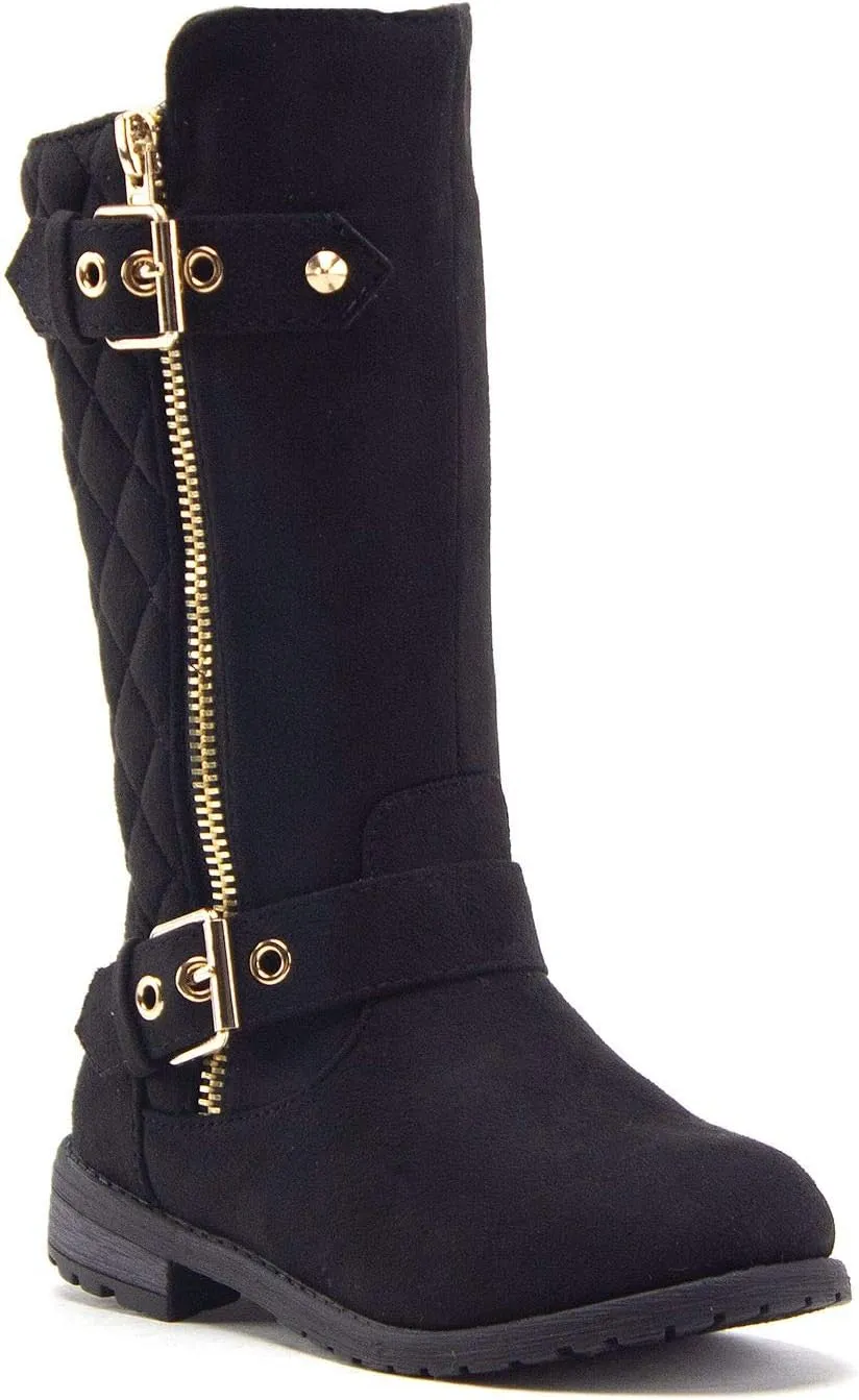 Jazam?? Little Girls Mango Tall Knee High Quilted Zipped Round Toe Riding Dress Boots