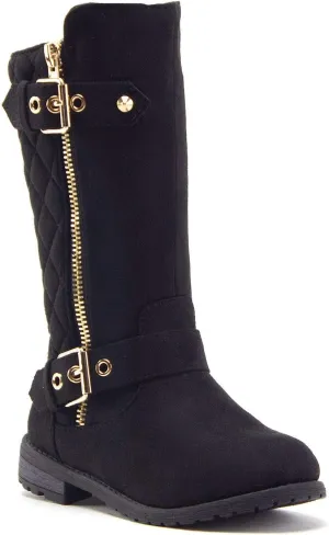 Jazam?? Little Girls Mango Tall Knee High Quilted Zipped Round Toe Riding Dress Boots