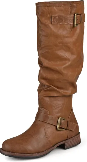 Journee Collection Womens Stormy Extra Wide Calf Stacked Heel Riding Boots - Size - 8.5, Tan