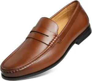 Journey West Mens Penny Loafers with Genuine Leather Business Dress Slip on Loafer Shoes for Men Tan US 11.5