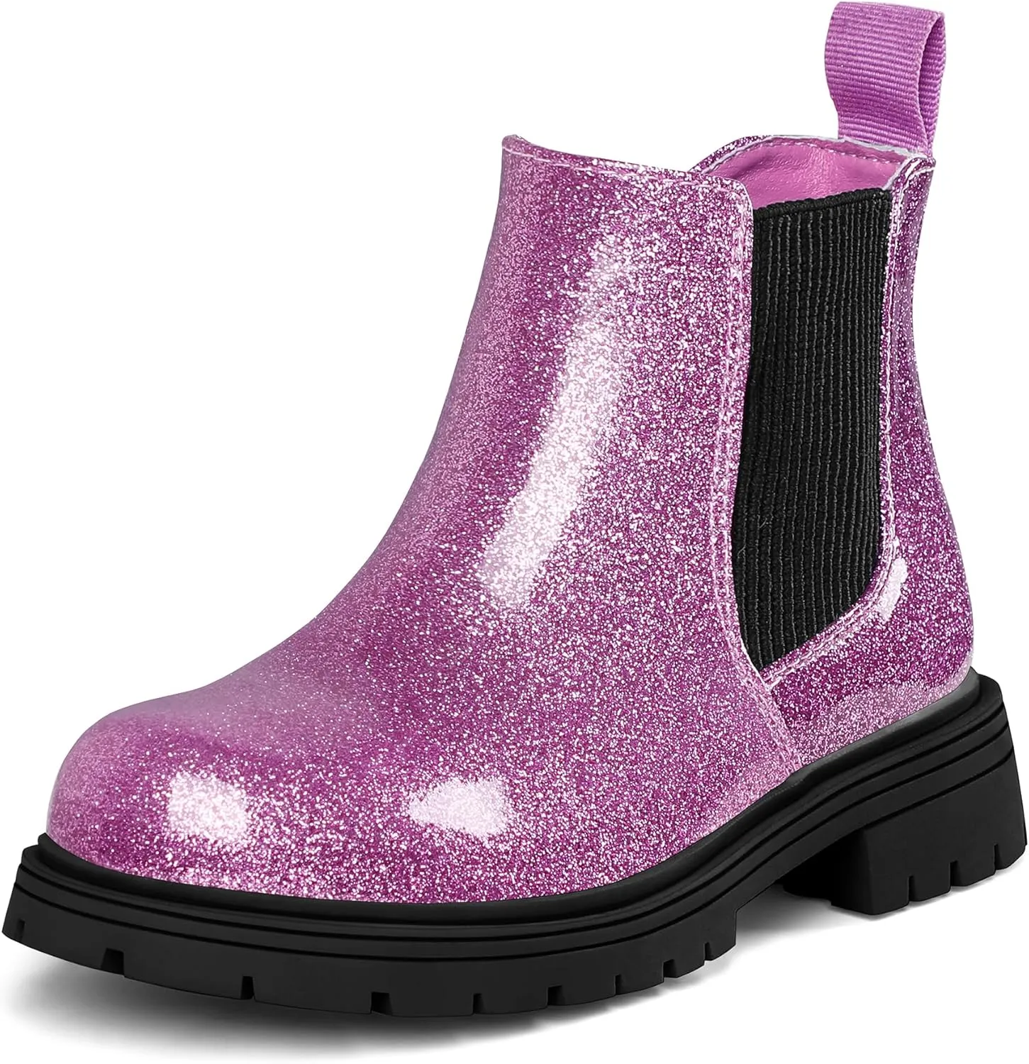 K KomForme Girls Glitter Ankle Boots Side Zipper Chelsea Booties Lug Sole (Toddler/Little Kids/Big Kids)
